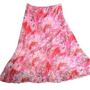 Vintage Y2K Skirt Size Large Pink Metallic Abstract Floral A-Line Elastic Pull